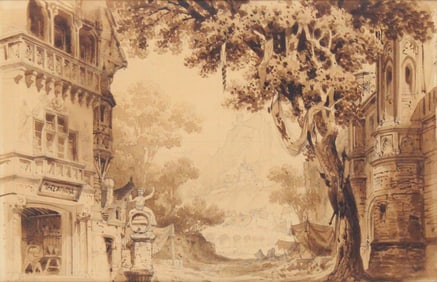 Attrib. to Carlo (1833) Ferrario, 1833-1907, Stage Design for Faust, Watercolor and Gouache