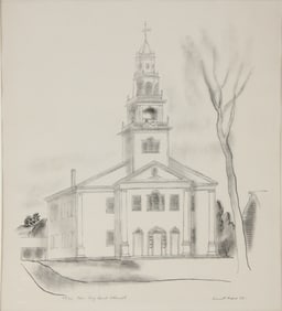 Ernest Fiene, American 1894-1965, New England Church, Lithograph