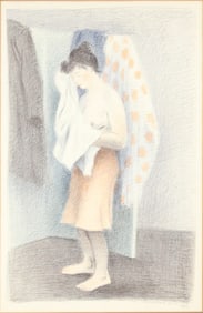 Raphael Soyer, American 1899-1987, Young Girl Dryer Herself, Lithograph