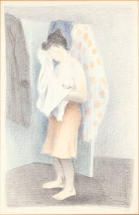 Raphael Soyer, American 1899-1987, Young Girl Dryer Herself, Lithograph: Raphael SoyerAmerican, 1899-1987Young Girl Dryer HerselfLithographSigned in pencil l.r. and numbered 197/200.Sight: 20 1/4 x 13 1/4 in. (51.4 x 33.7 cm.), Frame: 27 1/4 x 19 1/2 in. (69.2 x 49.5 cm.)