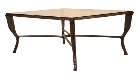 Modern Bronze Sculptural Glass Top Low Table