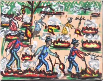Alvin Batiste, American 1962-, Burning the Fields, Acrylic on Canvas