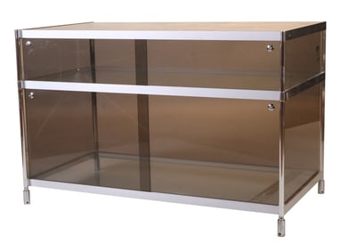 Modern Glass Top and Chrome Storage Cabinet