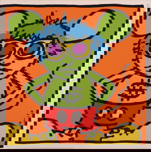After Keith Haring, American 1958-1990, Andy Mouse, Serigraph: After Keith HaringAmerican, 1958-1990Andy MouseSerigraphFrom 1989, with Keith Haring stamp verso.37 3/4 x 38 in. (95.9 x 96.5 cm.)