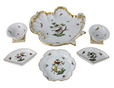 Six Herend Rothschild Bird Pattern Table Articles