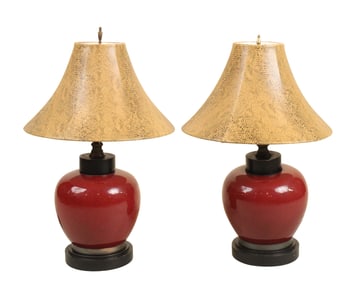 Pair of Oxblood Glazed Porcelain Table Lamps