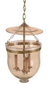 Federal Style Brass and Etched Glass Bell Jar Lantern