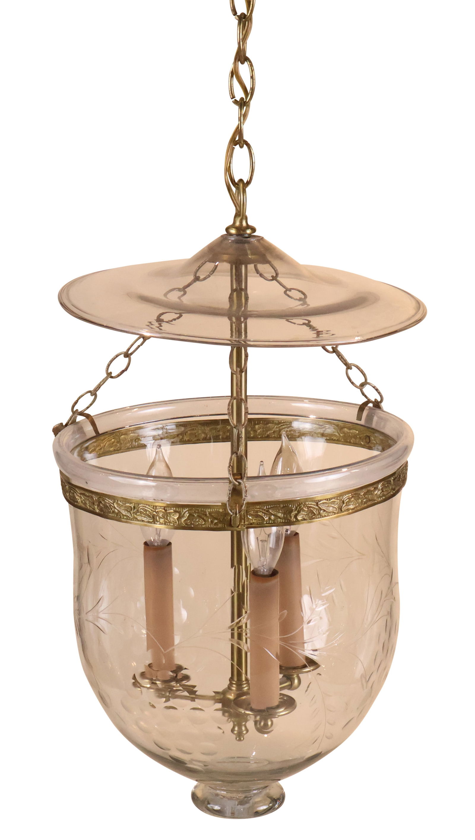 Federal Style Brass and Etched Glass Bell Jar Lantern (1 of 10)