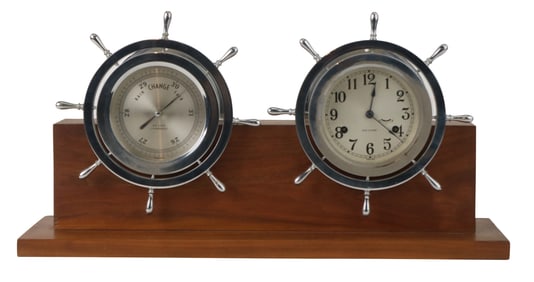 Nautical Chrome Clock and Barometer Set