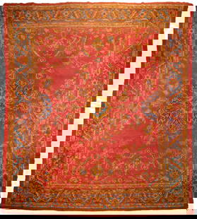 Oushak Carpet: Oushak CarpetWest Anatolia, early 20th C.Areas of wear, restorations, flat-stitch repairs.Provenance: Art, Antiques and Designs , LLC, NY16'6"l x 13'6"w