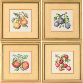 Four Needlepoints of Fruit