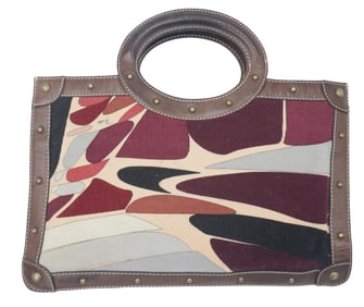 Emilio Pucci Multicolor Corduroy and Leather Ring Handle Tote