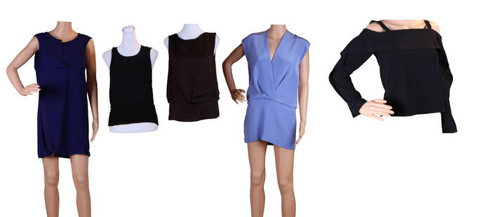 Five Designer Short Sleeve Shirts: Five Designer Short Sleeve ShirtsComprising, a Jill Sander brown sleeveless top, size 36, an All Saints cold shoulder black shirt, size XS, a Chanel black sleeveless shirt, a Cushnie et Ochs light blu