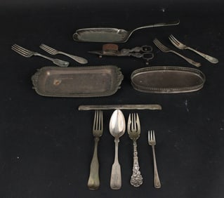 Twelve P. Miller Coin Silver Fiddleback Forks