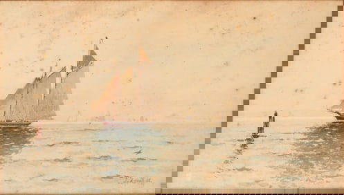 William Frederick Paskell, 1866-1951, Sailboat at Sea, Watercolor on Paper