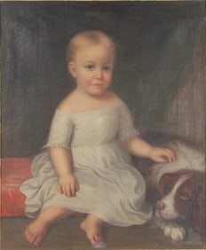Portrait of a Girl and Spaniel, Oil on Canvas