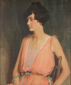 Portrait of a Woman in Pink Dress, Oil on Canvas