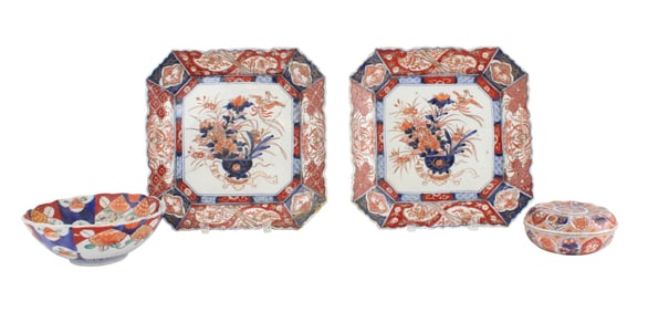 Pair of Japanese Imari Square Plates