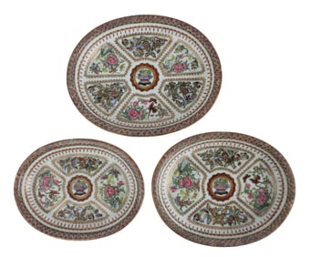 Three Chinese Rose Canton Oval Platters