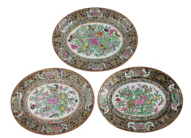 Three Chinese Rose Canton Thousand Butterflies Oval Platters