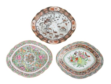 Three Chinese Export Lozenge Shaped Platters