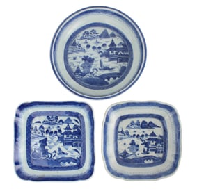 Three Chinese Blue Canton Serving Articles