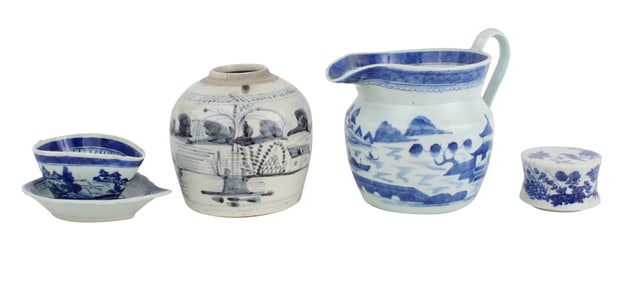 Five Chinese Blue Canton Table Articles