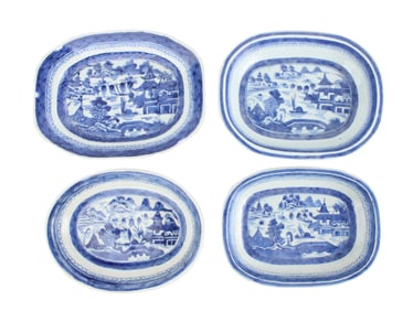 Four Chinese Blue Canton Small Platters