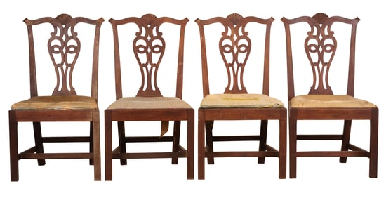 The John Brown Set of Four Chippendale Carved Stop-Fluted Mahogany Side Chairs