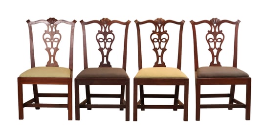 The John Brown Set of Four Chippendale Shell-Carved Mahogany Side Chairs