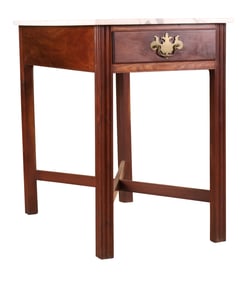 The John Brown Chippendale Mahogany and Marble Cross-Stretchered Slab Table