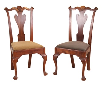 The John Brown Pair of Chippendale Walnut Trifid Foot Side Chairs.