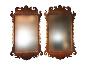 Pair of Chippendale Parcel-Gilt Walnut Looking Glass