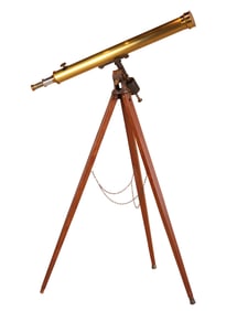 Brass and Pine Alvan Clark & Sons Brass Telescope on Stand