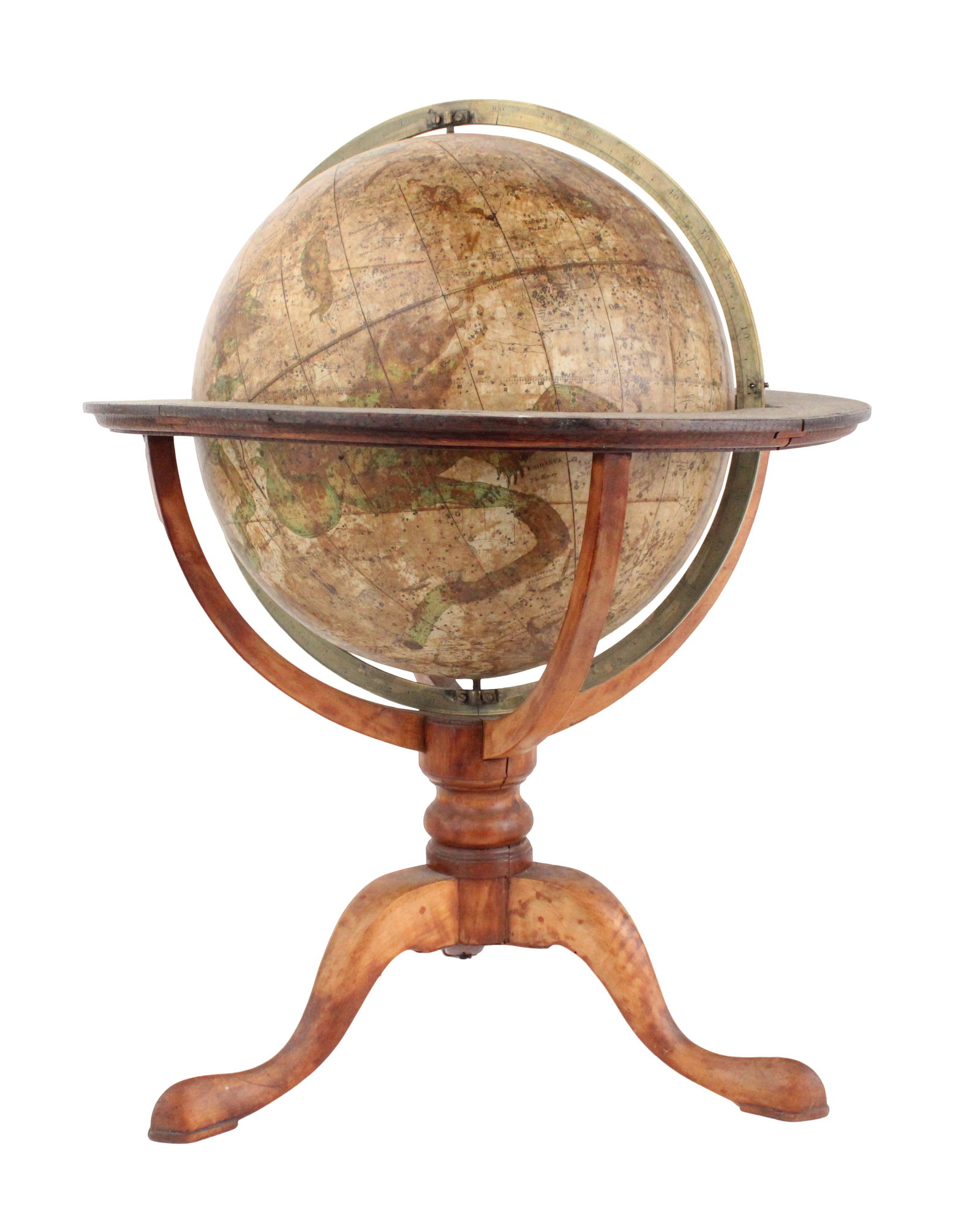 George III Celestial Globe: George III Celestial Globe Possibly Dudley Adams. Wear, surface distress. Provenance: George L. Considine Antiques, North Dartmouth, MA 21 x 17 1/2 in. (53.3 x 44.5 cm.)