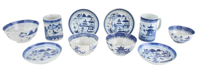 Ten Chinese Blue Canton Table Articles