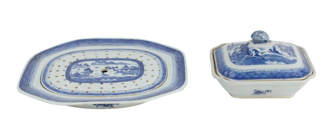 Chinese Blue Canton Platter with Strainer