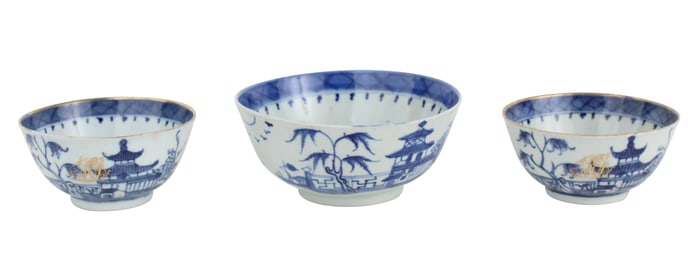 Six Chinese Blue Canton Rice Bowls