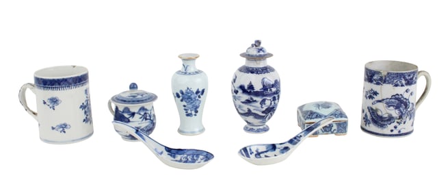 Group of Chinese Blue Canton Table Articles