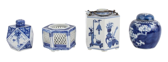 Four Chinese Blue and White Porcelain Table Articles