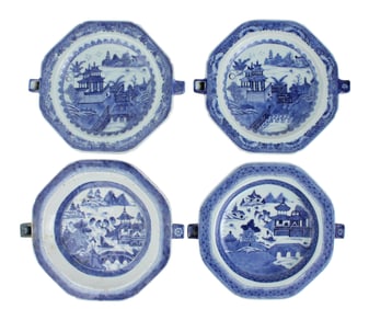 Four Chinese Blue Canton Warming Plates