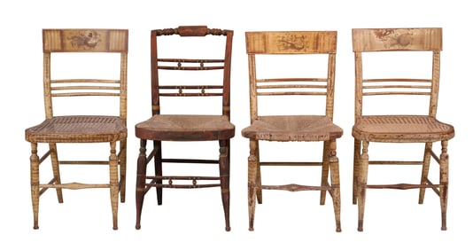 Pair of Federal Painted Caned Balloon Seat Fancy Chairs