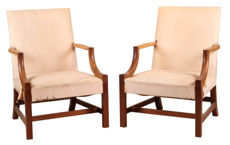 Pair of Chippendale Style Mahogany Library Armchairs
