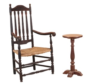 William & Mary Black Painted Bannister-Back Maple Armchair