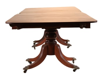 Late Federal Mahogany Drop-Leaf Two-Part Pedestal Dining Table