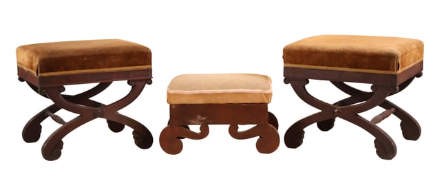 Near Pair Empire Mahogany Curule-Form Stools