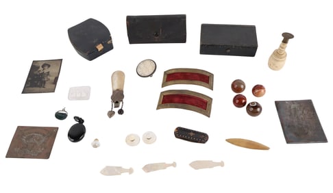 Group of Assorted Buttons, Buckles, and Plaques
