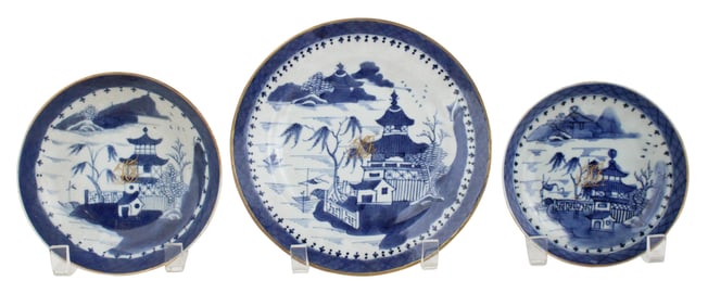 Group of Chinese Blue Canton Monogramed Plates