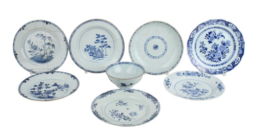 Group of Chinese Export Blue and White Plates and Bowls