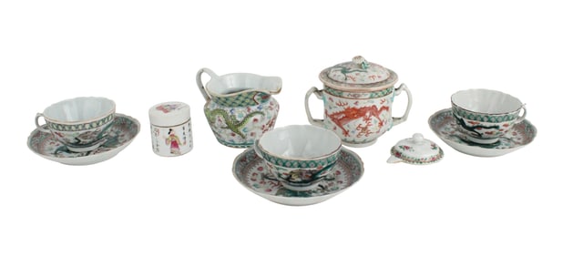 Group of Dragon Decorated Porcelain Table Articles